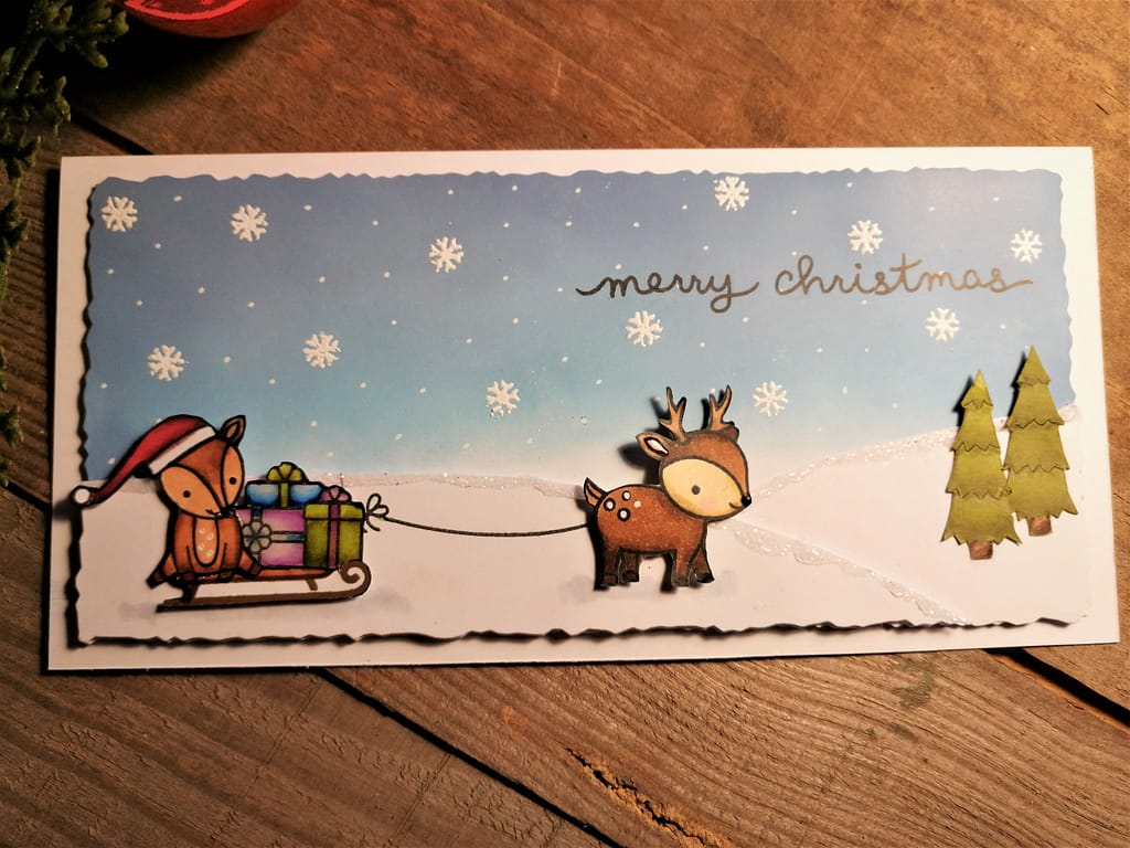 Julkort med stämplar från Lawn Fawn