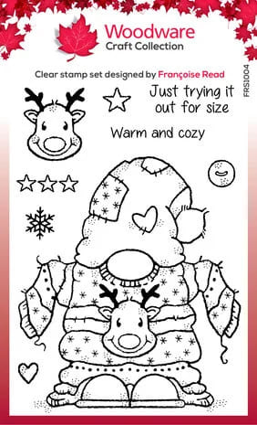 FRS1004 woodware cozy gnome jumper clear stamps