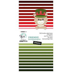 CCL FR PP66 studio light paper pad friendz furry cheery reds and greens 15x75cm