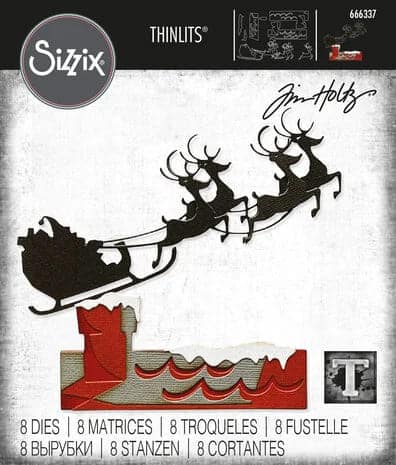 666337 sizzix thinlits die by tim holtz reindeer sleigh 8pcs