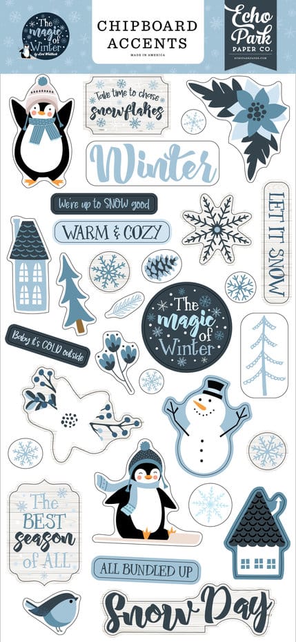 MOW291021 echo park the magic of winter chipboard accents
