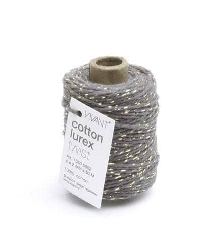 1050.5002.Col .83 vivant cord cotton lurex twist dark grey gold 50 mt 2mm