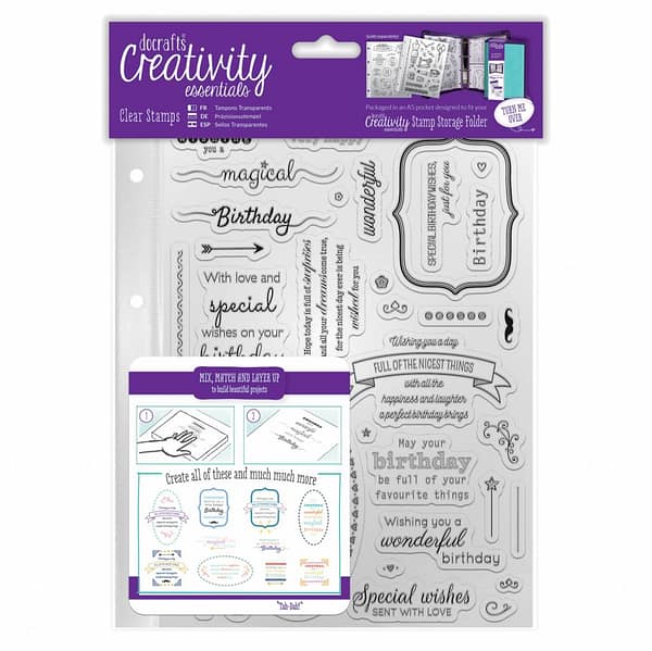 DCE 907126 docrafts a5 clear stamp set 39pcs birthday verses