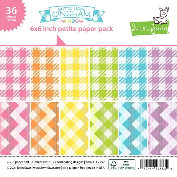 LF2757 lawn fawn gotta have gingham rainbow 6x6 inch petit paper pack