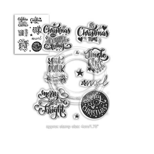 PD7967 polkadoodles merry and bright christmas greetings clear stamps